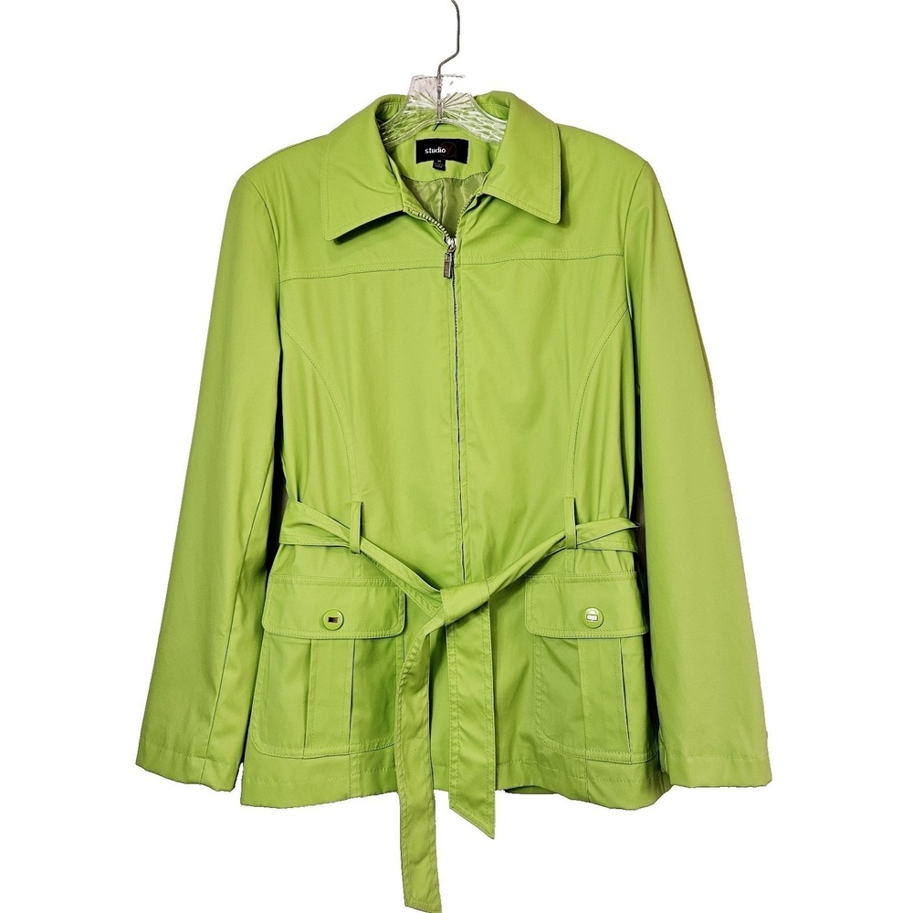 Studio Y Lime Green Belted Rain Jacket Medium Zip Utility Streetwear Gorpcore